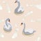 Beautiful seamless pattern with white swans and Japanese Koi carps fish on beige background.