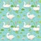 Beautiful Seamless Pattern with white Swans, use for Baby Background, Textile Prints, Covers, Wallpaper, Posters