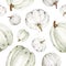 Beautiful seamless pumpkins pattern on isolated white background. Watercolor illustration. Hand drawing. It is perfect for thanksg