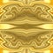 Beautiful seamless symmetrical golden abstraction with curved lines and streams of liquid gold. Yellow background of liquid gold