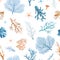 Beautiful seamless underwater pattern with watercolor sea life colorful corals. Stock illustration.