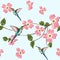 Beautiful seamless vector floral summer pattern background with hummingbird and spring magnolia flowers.