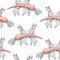 Beautiful seamless watercolor pattern with cute rabbits and carrot. Perfect for your project, packaging, wallpaper, cover des