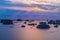 Beautiful seascape background, rock in the Irish Sea at Seascale beach, Cumbria, England, United Kingdom