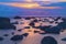 Beautiful seascape background, rocks in the Irish Sea at Seascale beach, Cumbria, England, United Kingdom