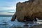 Beautiful seascape on the beach of Ed Matador in Malibu, California, a rock of unusual views against the ocean at sunset day.