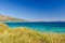 Beautiful seascape with blue sky and Atlantic ocean. Morocco and mount Jebel Musa on the background. Punta Paloma beach, Tarifa, P