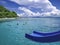 Beautiful seascape with Blue slider from the boat to the ocean