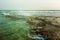 Beautiful seascape, boulders and palms