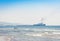 Beautiful seascape with cruise ship from coast of Catania, Sicily, Italy