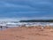 Beautiful seascape, dark clouds and white waves