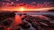 Beautiful seascape. Dramatic sunset over the sea. australian seascape at sunrise with rich in red color cloud formation, AI