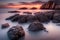 Beautiful seascape with long exposure of rocks and sea at sunset