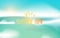 Beautiful seascape panorama. Blue ocean and sky background. Hello, summertime. Vector illustration