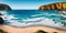 Beautiful seascape. Panoramic view of the sea and sandy beach. Beautyful background. Sea wave with foam. Beautiful ocean waves.