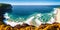 Beautiful seascape. Panoramic view of the sea and sandy beach. Beautyful background. Sea wave with foam. Beautiful ocean waves.