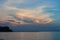 Beautiful seascape paradise view with sunset light and twilight sky at Chao Lao Beach, Chanthaburi Province, Thailand.