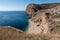 Beautiful seascape - rocks and small hard-to-access sandy beach