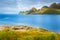 Beautiful seascape. Sunny spring landscape of Norway.