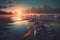 Beautiful seascape. Sunset on the beach. 3d rendering