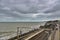 Beautiful seascape view along railway view from pedestrian crossing bridge at Blackrock train station, Dublin, Ireland. Amazing