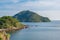 Beautiful seascape view with the mountain at noen nangphaya viewpoint chanthaburi thailand