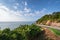 Beautiful seascape view with the mountain at noen nangphaya viewpoint chanthaburi thailand.