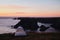 Beautiful seascape view with rock formations and a tent in a foreground