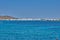 Beautiful seascape view travelling to Antiparos island as the boat approaches the port.