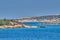 Beautiful seascape view travelling to Antiparos island as the boat approaches the port.