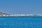 Beautiful seascape view travelling to Antiparos island as the boat approaches the port.