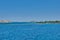 Beautiful seascape view travelling to Antiparos island as the boat approaches the port.