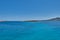 Beautiful seascape view travelling to Antiparos island as the boat approaches the port.