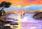 Beautiful seascape with yachts at sunset. Children`s drawing