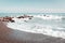 Beautiful seashore with boulders in Ventimiglia in Italy