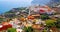 Beautiful seaside valley with colorful canarian coastal town, hazy sea shore and mountains -  La Puntilla, La Gomera