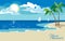 Beautiful seaside view on sunny day in flat design style