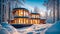 Beautiful season eco-friendly country snow-covered house cottage frost cold winter