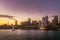 Beautiful Seattle waterfront skyline from Elliott Bay at dusk. Dreamy cityscape or scenery