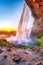 Beautiful  Seljalandsfoss waterfall in Iceland during the sunset