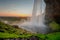 Beautiful Seljalandsfoss waterfall in Iceland during Sunset.