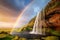 Beautiful Seljalandsfoss waterfall with rainbow. Generate ai
