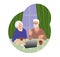 Beautiful senior couple have chat by laptop. Technology spread, remotely education, active social life, online communication. Old