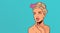 Beautiful Sensual Woman With Elegant Hairstyle Portrait Of Attractive Female Holding Hand On Chin Over Pop Art Retro