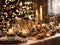 Beautiful served table with decorations and candles. Christmas dinner setting in a cozy dining room. Winter holidays and