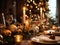 Beautiful served table with decorations and candles. Christmas dinner setting in a cozy dining room. Winter holidays and