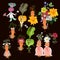 Beautiful set of cute cartoon vegetables - characters. Carrots, beets, turnips, green radish