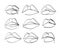 Beautiful set female lips contour. Air-kiss silhouette. Vector illustration. Kiss minimalist icon