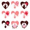 Beautiful set of portraits with loving couples in shapes of heart. Collection of Valentine cards. Vector illustration