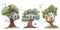 Beautiful set with three cute watercolor children tree houses. Stock illustration.